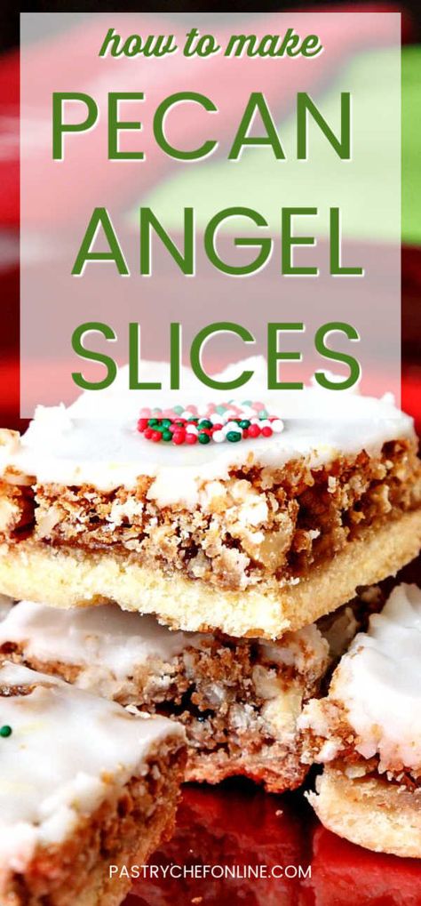 Angel Slices, Desert Bars, Vegan Holiday Cookies, The Best Christmas Cookies, Gluten Free Holiday Cookies, Pecan Filling, Bars Dessert, Christmas Cookie Swap, Bar Desserts