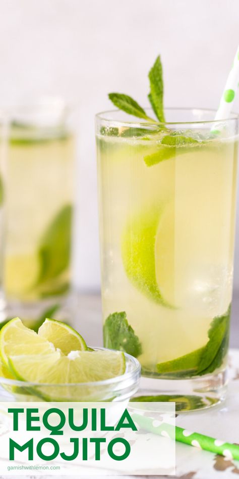 Tequila Mojito Recipe, Mojito Drinks, Tequila Mojito, Friday Cocktails, Tonic Cocktails, Cocktail Recipes Tequila, Moonshine Recipe, Cocktail Recipes Whiskey, Rum Cocktail Recipes