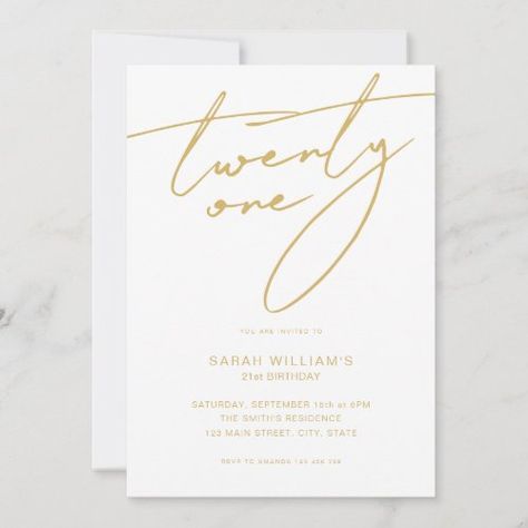 $2.92 | Modern Elegant Script Gold 21st Birthday Party - 21st, birthday, modern, elegant, minimalist, script, 21st birthday, party, gold, minimal 21st Party Invitations, 21st Birthday Invitations Templates, Gold 21st Birthday, 22nd Bday, 25 Birthday, Bday Dinner, Birthday Logo, 21st Birthday Party, 21st Party