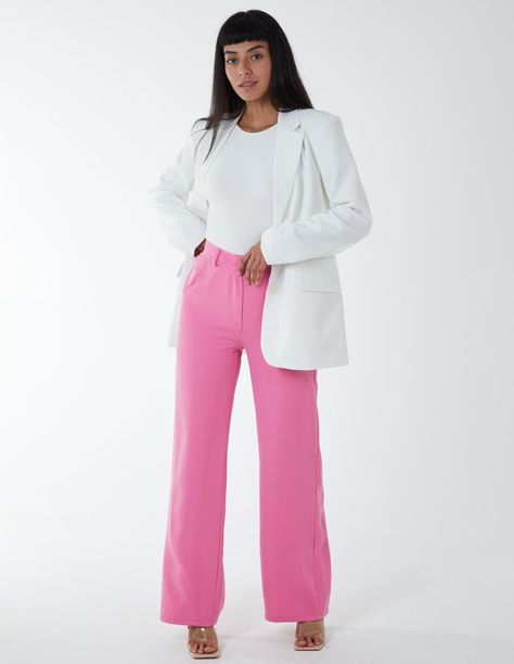 Every wardrobe needs the essential flared trousers! They are super formal and bring together any outfit. Style with a pretty blouse and gold heels for the ultimate glam, sophicated look! 95% Viscose, 5% ElastaneMade in ItalyMachine washable Wide legButton frontModel wears One Size, fit UK 8-16Model height: 175cm/ 5'9" Pink Trousers Outfit, Trouser Outfit, Pink Trousers, Formal Pants, Wardrobe Needs, Flared Trousers, Pretty Blouses, Review Dresses, Flare Trousers