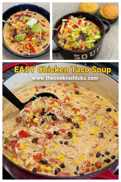 Chicken Taco Soup With Cream Cheese, Chicken Taco Soup Recipe Easy Stove Top, 8 Can Chicken Taco Soup, Creamy Chicken Taco Soup, Chicken Taco Soup Recipe, Taco Soup Recipe Easy, Quick Soup Recipes, Chicken Tacos Easy, Quick Soup