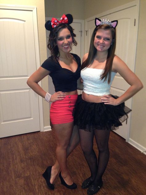 DIY halloween costume college. Minnie Mouse and cat Cat And Mouse Costume, Good Costume Ideas, Costume Ideas 2023, Halloween Costumes For Big Kids, College Halloween Costume Ideas, College Halloween Costume, College Halloween Costumes, Easy College Halloween Costumes, College Outfits Party