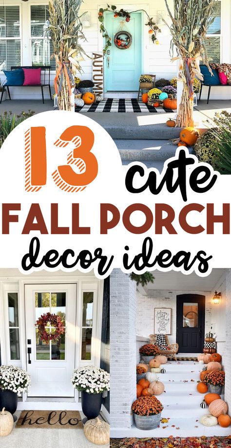 My favorite Fall Front Porch Decor Ideas with themes front colorful to neutral. Get inspired to decorate your front porch this fall season. Diy Fall Porch Decor, Fall Porch Signs, Fall Porch Ideas, Fall Porch Decor Ideas, Fall Front Porch Decor Ideas, Front Porch Decor Ideas, Front Porch Makeover, Fall Porch Decor, Porch Makeover