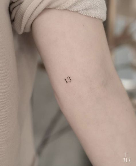 13 Small Tattoo, 13 Number Tattoo Designs, 15 Number Tattoo, Cool Fine Line Tattoos For Women, Tiny 13 Tattoo, 13 Finger Tattoo, Number Fine Line Tattoo, Small 13 Tattoo, Number Tattoo Fine Line