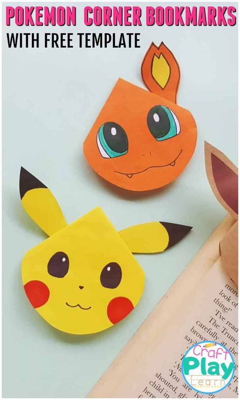 Pokemon Bookmark Craft For Kids - Craft Play Learn Origami Bookmark Tutorial, Pikachu Bookmark, Pokemon Crafts For Kids, Bookmarks Template, Pokemon Bookmark, Crafternoon Ideas, Easy Pokemon, Pokemon Crafts, Bookmark Tutorial