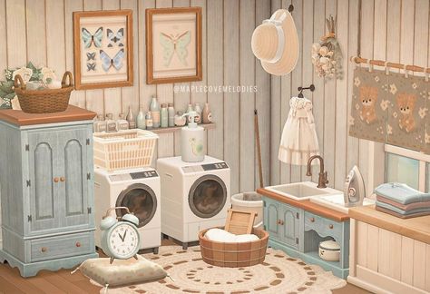 Acnh Laundry Room, Acnh Laundry, Laundry Room Interior, Acnh Living Rooms Ideas, Cottagecore Animal Crossing, Acnh Cottagecore, Animal Crossing Memes, Animal Crossing Qr Codes Clothes, Animal Crossing Wild World