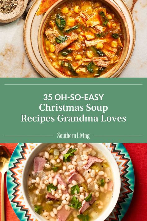 In need of a few easy Christmas soup recipes? We went through Grandma's recipe box to get every type of recipe, from the classics and beyond, all steaming for revival. No matter your soup preference, these recipes will leave you feeling toasty warm and perhaps a touch nostalgic this holiday season. What can we say–Mama (and Grandma!) always knows best when it comes to feeding a crowd and keeping even the hungriest family members happy. #celebration #christmas #soup #stew #dinner #recipes December Soup Recipes, Christmas Soups And Stews, Christmas Eve Soup, Christmas Soup Recipes, Holiday Soup Recipes, Christmas Soups, Oyster Soup, Slow Cooker Lentil Soup, Holiday Soups