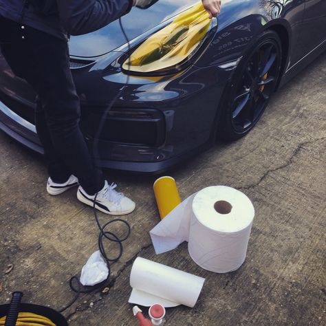 Yellow headlights being fitted to GT4 Yellow Headlights, Porsche, Yellow