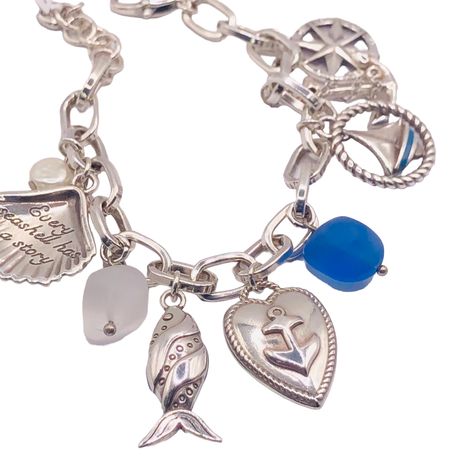 PRICES MAY VARY. FinishSilver plated ClosureLobster claw Length7 1/4" - 8 1/4" Adjustable Width1 1/2" Anchor Charm, Bracelets And Charms, Silver Blue, Silver Bracelets, Womens Jewelry Bracelets, Brighton, Charm Bracelet, Plating, For Free