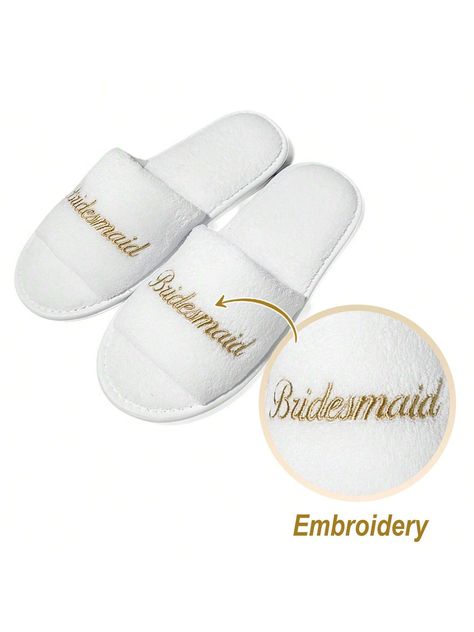 Gold Bridemaid White Slippers  Collar   Animal  Embellished   Women Shoes Slippers Animal, Fleece Slippers, White Slippers, Bridesmaid Boxes, Animal Slippers, Gold Bridesmaids, Designer Slippers, Wedding Bridesmaid, Toe Sandals