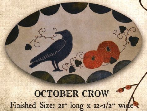 Primitive Applique Pattern  October Crow by FiddlestixDesign Hanging Mugs, Penny Rug Patterns, Primitive Patterns, Wool Applique Patterns, Rug Patterns, Wool Quilts, Penny Rug, Mystery Quilt, Black Crow