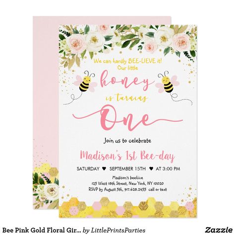 Bumble Bee Invitations, Bee First Birthday, Bee Invitations, 1st Birthday Party For Girls, Bee Birthday Party, 1st Birthday Themes, Bee Party, First Birthday Party Themes, First Birthday Themes