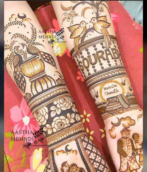 Full Hand Karwa Chauth Mehendi, Karwa Chauth Mehendi Full Hand Back, Karwa Chauth Mehendi Back Side, Birthday Mehendi Design, Krwachoth Mehndi Design, Karva Chauth Mehndi Designs Creativity, Karva Chauth Mehndi Designs, Mehandi Design For Hand, Mehendi Simple