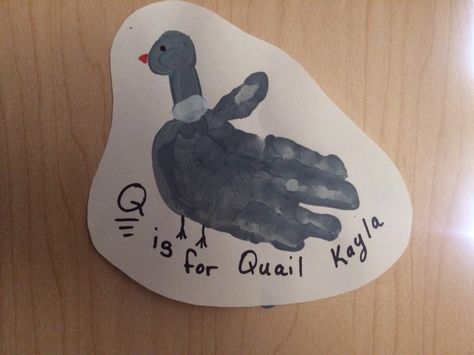 Handprint quail Handprint Keepsake, Footprint Crafts, Toddler Classroom, Daycare Ideas, Alphabet Crafts, Handprint Craft, Keepsake Books, Letter Activities, Animal Crafts