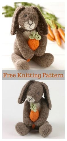 Amigurumi Bunny Rabbit Free Knitting Pattern Newfoundland Mittens, Knitted Carrot, Knitted Stuffies, Rabbit Knitting Pattern Free, Easter Knitting, Rabbit Patterns, Rabbit With Carrot, Bunny With Carrot, Knit Bunny