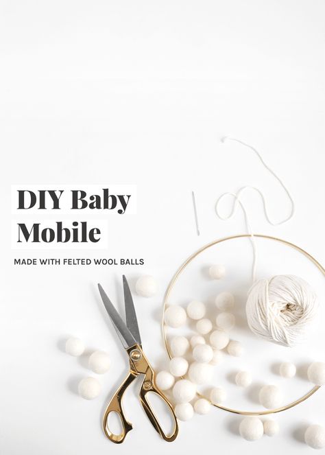 DIY Baby Mobile - The Faux Martha Diy Baby Mobile Tutorial, Diy Baby Mobile Girl, Homemade Mobile, Felted Wool Balls, Diy Macrame Projects, Baby Mobile Ideas, Mobile Ideas, Macrame Baby, Diy Crib