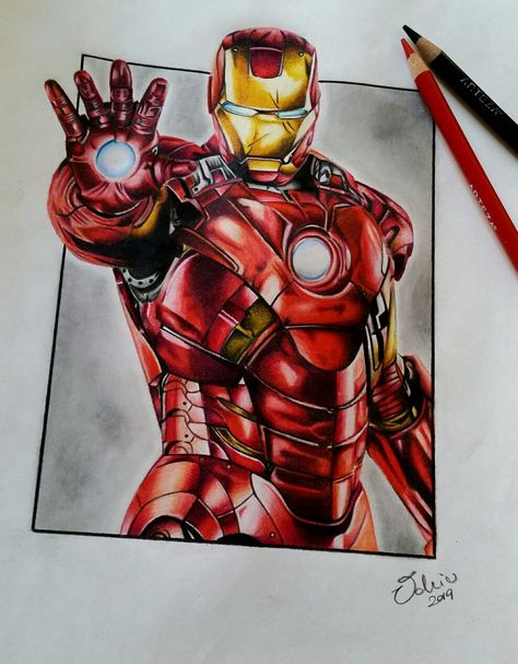 IronMan in coloured pencils 2019 - Arteza Pencil Iron Man Colour Pencil Drawing, Doctor Strange Drawing, Domino Marvel, Prismacolor Drawing, Captain America Art, Shading Drawing, Avengers Coloring, Marvel Coloring, Crayon Drawings