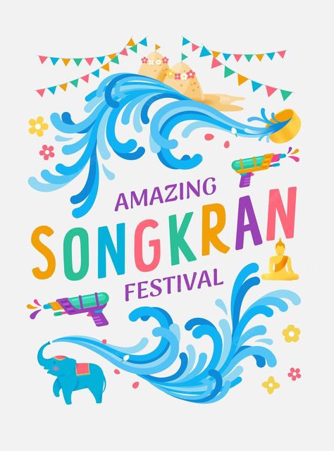 Songkran Festival Poster, Songkran Festival Thailand, Water Splash Vector, Songkran Thailand, Festival Poster Design, Thailand Festivals, Splash Vector, Festival Logo, Songkran Festival