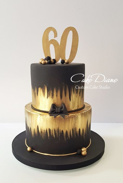 60th birthday black and gold Black And Gold Birthday Cake, Golden Birthday Cakes, Black And Gold Cake, Moms 60th, Gold Birthday Cake, 60th Birthday Ideas, Birthday Cake With Photo, 60 Birthday, 60th Birthday Cakes