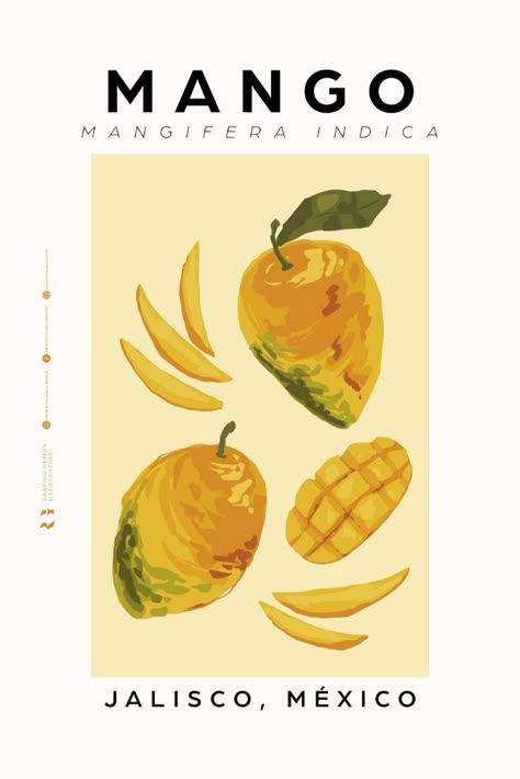 Set of 4 Fruit Posters- Papaya, Passion Fruit, Kiwi and Mango. Perfect hand painted wall decor for kitchen, living room, dining room, office, etc. Mango Print, Vintage Food Posters, Wall Decor For Kitchen, Fruit Art Print, Market Art, Fruit Market, Art Fruit, Mango Fruit, Image Swag