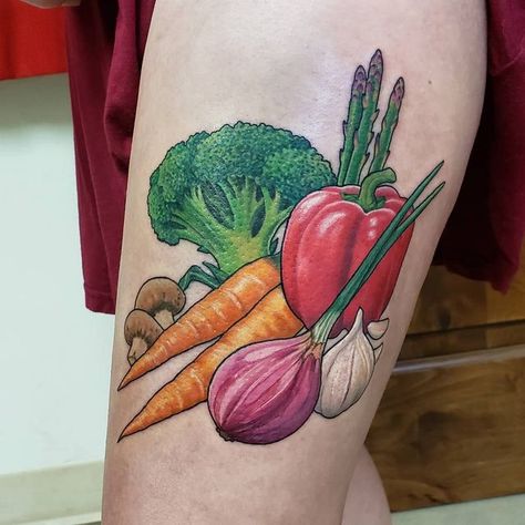 Bell Pepper Tattoo, Vegetables Tattoo, Vegetable Tattoos, Vegetable Tattoo, Food Tattoo, Food Tattoos, Crimini Mushrooms, Vegan Tattoo, Mushroom Tattoos