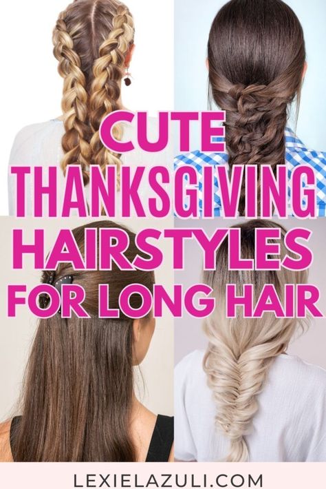 Looking for ways to style your hair for turkey day? Check out these cute thanksgiving hairstyles. You'll find easy updos for long hair, simple elegant hairstyles, and half up half down hairstyles. You'll also get fall hair trends tips and easy hairstyle hacks! Keep reading for casual fall hairstyles and hair care tips. Updos For Long Hair Simple, Cute Thanksgiving Hairstyles, Simple Elegant Hairstyles, Hairstyle Hacks, Thanksgiving Hairstyles, Ideas For Thanksgiving, Easy Updos For Long Hair, Updos For Long Hair, Thanksgiving Hair