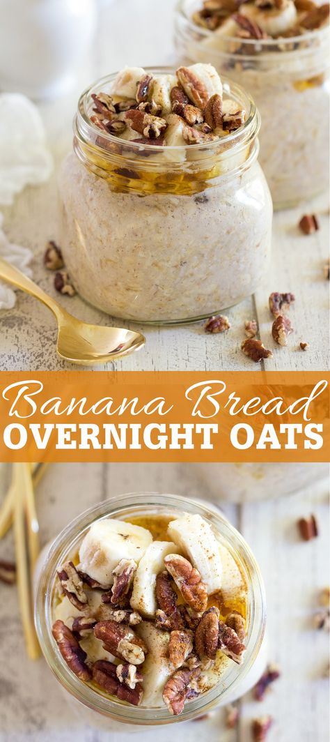 Banana Bread Overnight Oats Overnight Oats Weight Watchers, Recipes For Old Bananas, Low Calorie Overnight Oats, Banana Bread Overnight Oats, Overnight Oats Recipe Easy, Overnight Oats With Yogurt, Best Overnight Oats Recipe, Oat Recipes Healthy, Overnight Oats Recipe Healthy