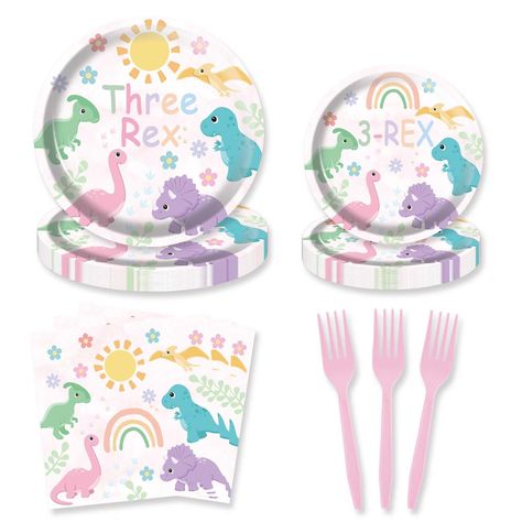 PRICES MAY VARY. 🦖Perfect for girl three rex birthday party decorations supplies. 🎁Include:9inch plates *20, 7inch plates *20, napkin *20, fork *20. 🦖EASY-ASSEMBLED: Girl pink three rex birthday party set are very easy to be assembled. 🎁MATERIALS: Girl three rex birthday party set made of high-quality materials. 🦖15 Days MONEY BACK GUARANTEE: We take all the risk out of your purchase by offering a bulletproof 100% money back 15 days guarantee. HEETON 80Pcs Girl Three Rex Birthday Party Supp Girls Three Rex Party, 3rd Dinosaur Birthday Party For Girl, Three Rex Birthday Party Girl, Pink Dinosaur Birthday Party, Three Rex Birthday Party, Girl Dinosaur Birthday Party, Dinosaur Party Plates, Three Rex Birthday, Third Birthday Girl