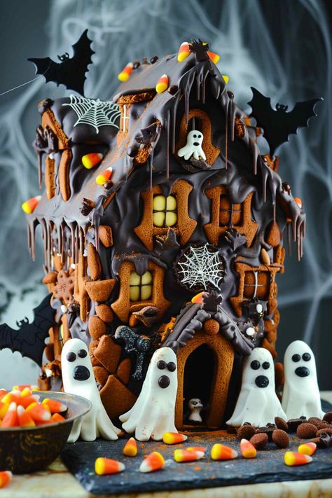 29 Festive Gingerbread House Designs to Try This Holiday Season Spooky Gingerbread House, Haunted Gingerbread House, Halloween Gingerbread House, Gingerbread House Ideas, Cool Gingerbread Houses, Small Bites Appetizers, Blue Icing, Marshmallow Snowman, Gingerbread House Designs