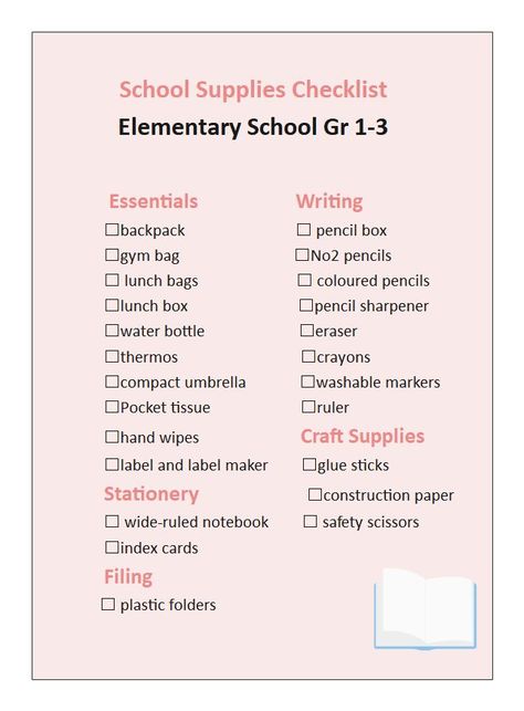 school checklist School Supplies Checklist, Elementary School Supplies, Back To School Checklist, Safety Scissors, School Checklist, Teachers Day Card, Plastic Folders, Box Water, Hand Wipes