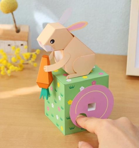 PAPERMAU: Easter Celebration - Cute Rabbit Movable Paper Toy - by Keisuke Saka Rabbit Paper Craft, Paper Toys Printable, Cute Papercraft, Paper Toy Design, Automata Toys, 3d Packaging, Rabbit Paper, Rabbit Diy, Paper Toy Printable