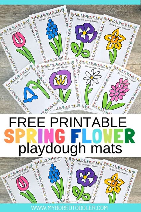 You will love these free toddler printable Spring Playdough Mats for Toddlers & Preschoolers - a great Spring Toddler Activity Idea. A Week Preschool, Flower Playdough, Garden Preschool, April Preschool, Spring Theme Preschool, Spring Preschool Activities, Prek Activities, Spring Crafts Preschool, Preschool Spring