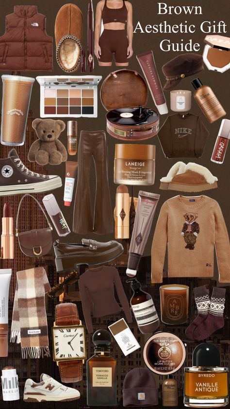 Brown Aesthetic Luxury Brands, Brown Aesthetic Accessories, Brown Acssesories Aesthetic, Chocolate Girl Aesthetic Outfits, Caramel Girl Aesthetic Outfits, Cinnamon Girl Aesthetic Outfit, Brown Wishlist, Brown Clothing Aesthetic, Chocolate Girl Aesthetic