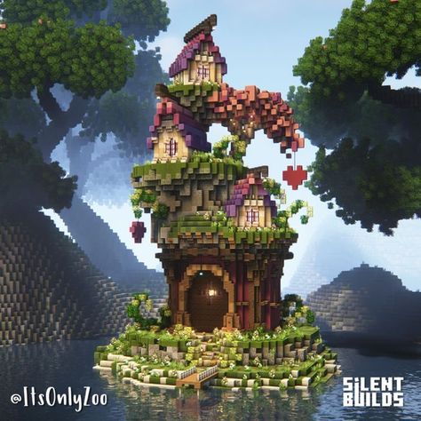 Fantasy Minecraft Starter House, Minecraft Elf Village, Fantasy World Minecraft, Minecraft Fantasy Builds Easy, Minecraft Fantasy Build Ideas, Fantasy Village Minecraft, Cute Minecraft Village Ideas, Minecraft Village Builds, Minecraft Fantasy Village