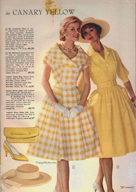 1960s Fashion Women, 1960 Fashion, 1950’s Fashion, Yellow Dresses, Fashion 1960s, Sixties Fashion, Look Retro, Fashion 1950s, Formda Kal