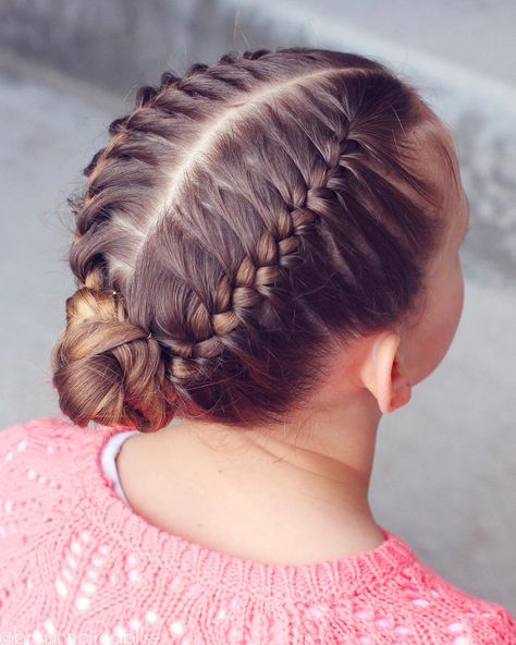 Double French braids into a braided bun. I did this on dry hair and used spray wax to help the hair stay put...I need to use that more often because it's awesome!! Link in bio to the wax I used. It's a little pricey, but it lasts SO long and works so well!! Dance Competition Hair, Double French Braids, French Braid Ponytail, La Tattoo, Competition Hair, Gymnastics Hair, Side Braid Hairstyles, Blond Balayage, French Braids