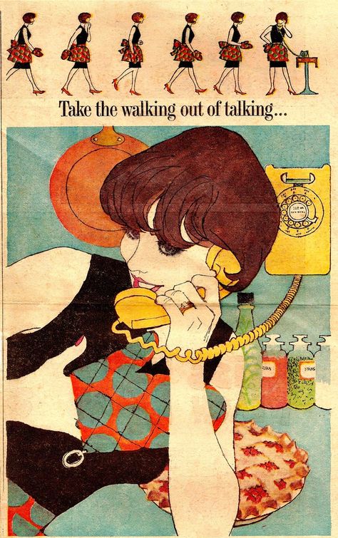 70s Illustration, Retro Advertisements, Sweet Art, Ap Art, Brand Image, Junk Drawer, Telephones, Art And Illustration, Retro Illustration