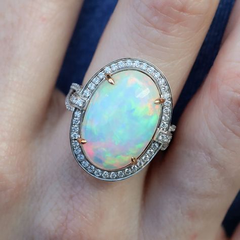 So much life in this beautiful stone 😍 This ring centers a 10.95ct opal set in 18k white gold and accented by 90 round brilliant cut diamonds (0.63ctw, G-H, VS) – sku: 200-11981 . . . . . . . #opal #opalring #theknotrings #showmeyourrings #bhamal #birminghamal #downtownbirmingham #downtownbham Luxury Opal Rings With Polished Finish, Luxury Hallmarked Opal Rings, Luxury Hallmarked Blue Opal Ring, Luxury Hallmarked Silver Opal Ring, Luxury Hallmarked Opal Jewelry, Round Brilliant Cut Diamond, Opal Rings, Opal, Fine Jewelry