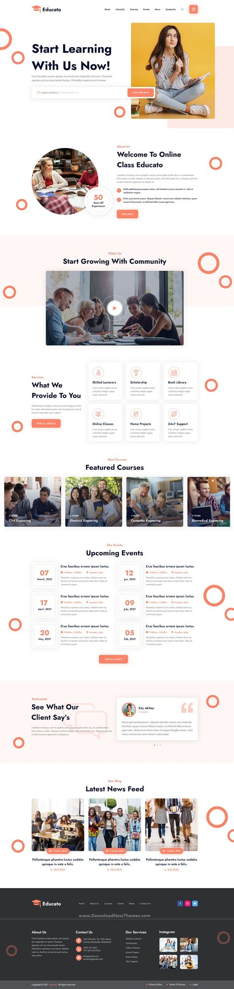 Educato Education PSD Template is a clean, elegant and modern design premium Photoshop template for type of educational program like University, School, kindergarten, Online Course, UI/UX Course, Language Learning Programmer and institutions professional onepage website. This PSD template can be easily customized – each PSD file is carefully layered and contains an overview of the hierarchy of groups and layers for easy access to download now & live preview click on image 👆 Website Design Online Course, Online Course Website Design Layout, Language Website Design, Accessible Website Design, Language Learning Website Design, Institute Website Design, Group Website Design, Website Design Course, University Web Design