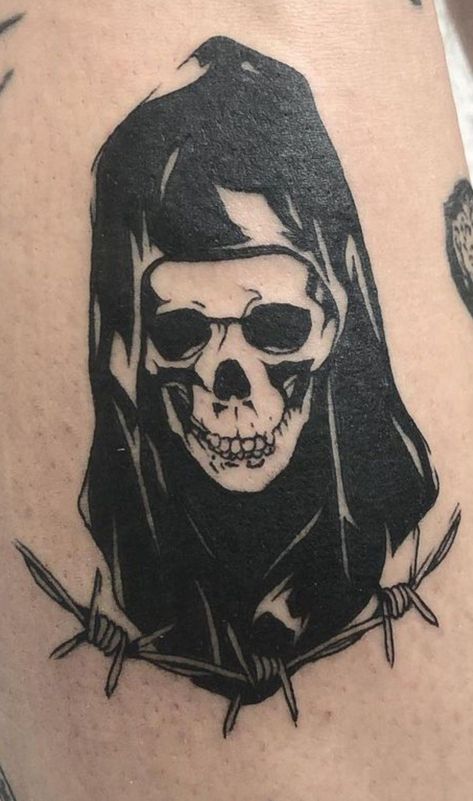 City Morgue Tattoo Ideas, The Reaper Tattoo, Mysterious Tattoo, Trippy Tattoo, Fake Skin, Tattoo Shading, Grunge Tattoo, Western Tattoos, Traditional Tattoo Sleeve