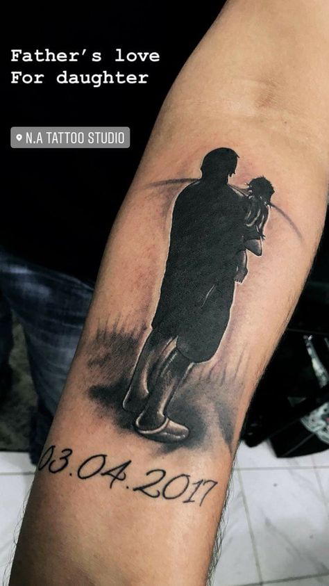 Father Daughter Love Tattoo done by Abhishek Ahuja at N.A Tattoo Studio. For appointment call 8800878580 #fatherdaughtertattoo #familytattoo #natattoostudio #delhitattooartist #tattoo #familytattoodesign #forearmtattoodesign Daughter Love Tattoo, Father And Daughter Tattoo Design, Father And Daughter Tattoo, Father Daughter Tattoo, Father Daughter Tattoos, Father And Daughter Love, Family Tattoo Designs, Forearm Tattoo Design, Love Tattoo