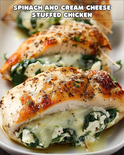 Spinach and Cream Cheese Stuffed Chicken Easy Vegetable Lasagna, Cream Cheese Stuffed Chicken, Cream Cheese Frosting Easy, Tuna Salad Pasta, Cheese Stuffed Chicken, Easy Chicken Breast, Vegetable Lasagna, Bacon Tomato, Tender Chicken Breast