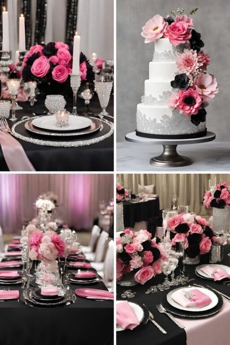 Black Wedding Color Palette: 6 Best Black Wedding Ideas Black Wedding Color Palette, Blush Pink And Black Wedding, Pink Wedding Color Palette, Purple Turquoise Wedding, Pink And Black Wedding, Wedding Color Palette Ideas, Black Wedding Ideas, Pink Wedding Colors, Hot Pink Weddings