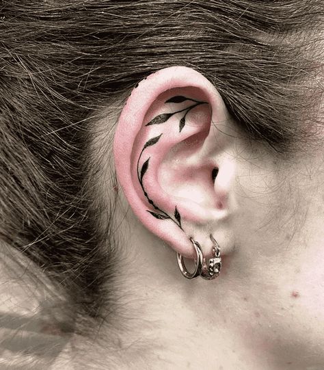 Inside The Ear Tattoo, Ear Vine Tattoo, Snake In Ear Tattoo, Plant Ear Tattoo, Leaf Ear Tattoo, Feather Ear Tattoo, Tattoo Ideas Ear, Viking Ear Tattoo, Inside Ear Tattoos