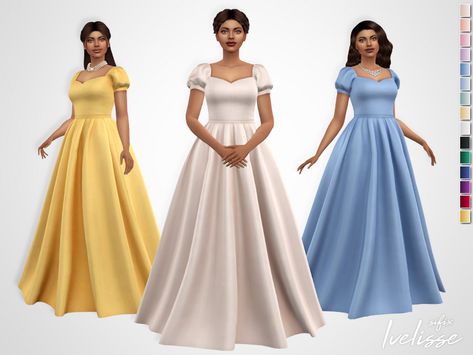 Sims 4 Formal Dress Cc, Sims 4 Wedding Dress, Carol Dress, Ts4 Clothes, Clothes Cc, Puff Sleeves Dress, White Ball Gowns, Female Outfits, Sims 4 Mm Cc