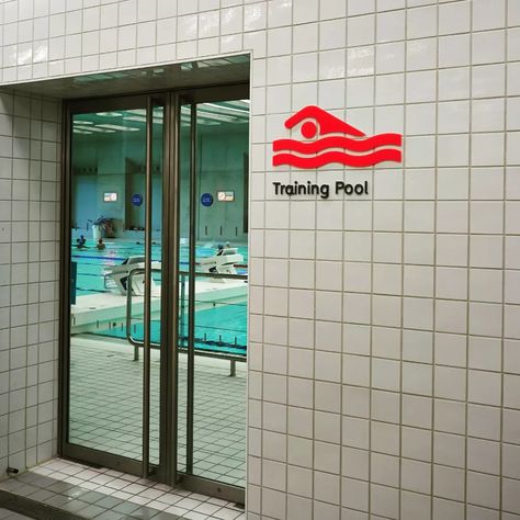 Swimming Pool Signage, London Aquatics Centre, Swimming Design, Tile Logo, Room Signage, Olympic Village, Swim School, Pool Signs, Pool Swimming