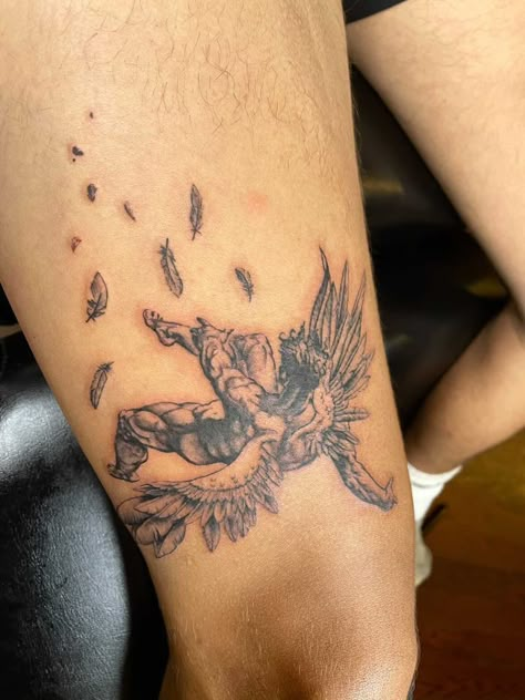 The Fall Of Icarus, Simple Leg Tattoos, Icarus Tattoo, Forearm Tattoo Quotes, Outer Forearm Tattoo, Simple Tattoos For Guys, Men's Small Tattoo, Wrist Tattoos For Guys, Cool Forearm Tattoos