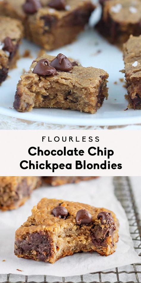 Chickpea Blondies, Peanut Butter Chocolate Chip Cookie, Chickpea Cookie Dough, Patisserie Vegan, Chickpea Cookies, Chocolate Chip Blondies, Bolo Fit, Peanut Butter Chocolate Chip Cookies, Flourless Chocolate