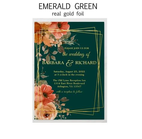 Burnt Orange Flowers, Orange Wedding Invitations, Burnt Orange Weddings, Emerald Green Weddings, Green Wedding Invitations, Watercolor Floral Wedding Invitations, Foil Invitations, Orange Wedding, Floral Wedding Invitations