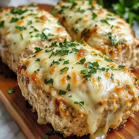 Garlic Parmesan Chicken Meatloaf - Cheesy Comfort Food - Recipes By Clare Chicken Parm Meatloaf, Keto Ground Chicken Recipes, Chicken Meatloaf Recipes, Chicken Parmesan Meatloaf, Chicken Meatloaf Recipe, Chicken Dinner Recipes Healthy, Chicken Loaf, Good Dinners, Chicken Breast With Bacon